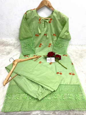 pure cotton with embroidery work readymade 2 pics size free Price 480 Same days booking