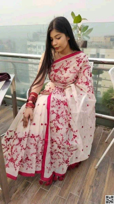 half silk with embroidery work saree