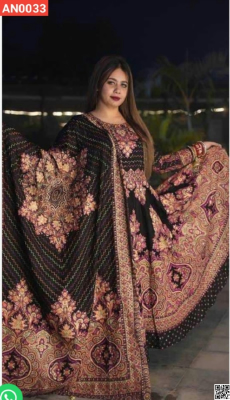 China Lilen with Screen Print and Stone Work Readymade Anarkoli
