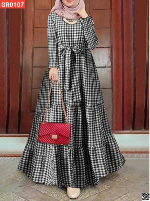 Cotton Check Readymade Long Gown.