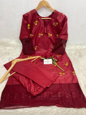pure cotton with embroidery work readymade 2 pics size free Price 480 Same days booking
