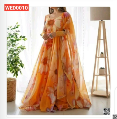 Tissue silk with screen print readymade gown 2 pics