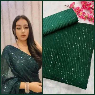 Orginal Indian Pure Georgette With Sequence Work Saree With Blouse Piece