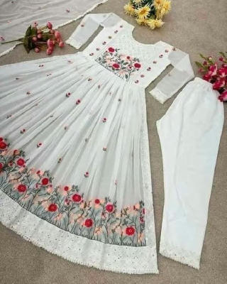 Pure jorjet with embroidery and sequence work readymade nayra cut 3 pics