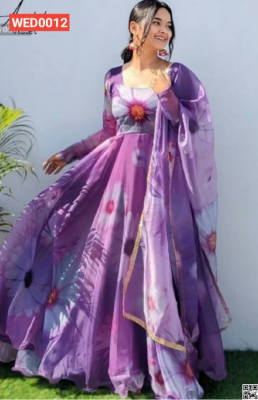 Tissue silk with screen print readymade gown 2 pics