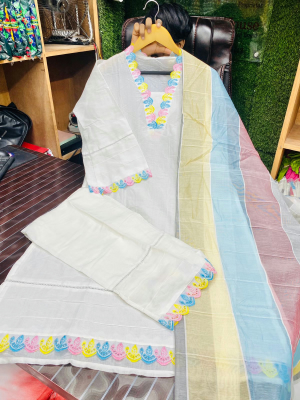 Pure cotton febric  White rainbow 3 piece