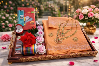 Amader nijesho production e toiri pure jorjet with stone work saree, blouses unstitched  Flower band Tip Double necklace  Ear ring  Churi Dairy Churi Finger ring with box Kajal Price 2250 same days booking  Amader nijesho catalogue so real pic chaoar dorkar nai