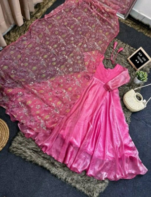 Amader nijesho production e toiri orginal pendy silk  readymade gown  Body 44/46 free size Long 52/54   Orna pendy silk with karchupi/kardana work price 2050 time 2/3