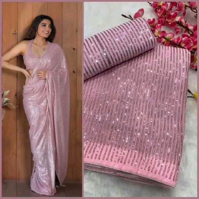 Orginal Indian Pure Georgette With Sequence Work Saree With Blouse Piece