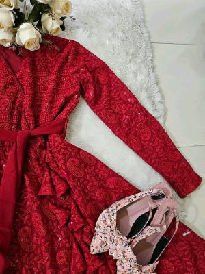 Jorjet with embroidery and sequence work readymade anarkali gown