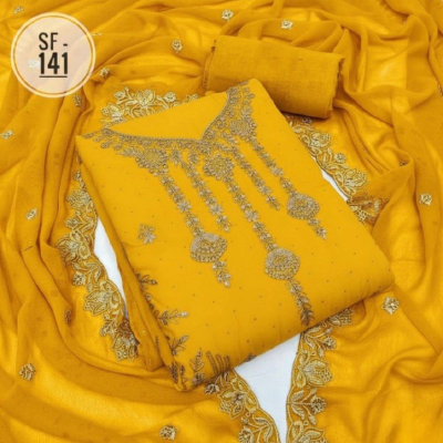 Georgeette Designer secuence Embroidery  Salwar kameez Body:Soft Georgette Salwar & Inner:Soft Butter Onla:Georgette Price:350 tk