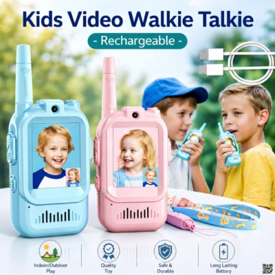 Kids Video Walkie Talkies, 2 Pack Long Range Walkie-Talkie for Kids, Rechargeable Video Call Toys for Indoor, Camping, Hiking, Travel, Christmas Birthday Gift for Boys Girls Age 3-5 (Blue/Pink)