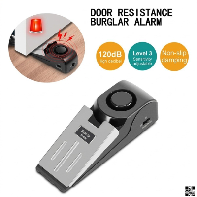 Wireless Door Stop Alarm Stainless Steel 3 Sensitivity Level Sensor Wedge-shaped Portable Home Office Travel Security Protection