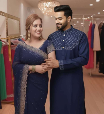 Amader nijesho production e toiri orginal china stige with sequence work panjabi size 40,42,44  Saree pure jorjet with stone work Blouse pure jorjet with stone work price 1950 same days booking