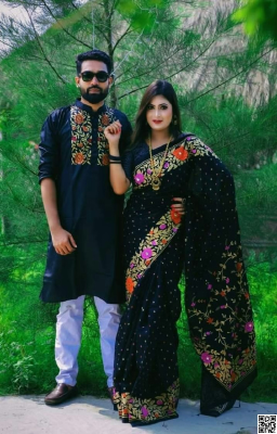 Dhupian Saree + Punjabi (Couple set)