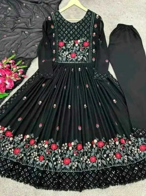 Pure jorjet with embroidery and sequence work readymade nayra cut 3 pics