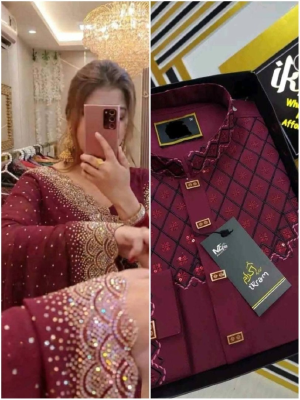 Amader nijesho production e toiri orginal china stige with sequence work panjabi size 40,42,44  Saree pure jorjet with stone work Blouse pure jorjet with stone work price 1950 same days booking