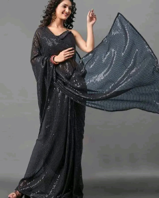 Orginal Indian Pure Georgette With Sequence Work Saree With Blouse