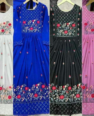 Pure jorjet with embroidery and sequence work readymade nayra cut 3 pics