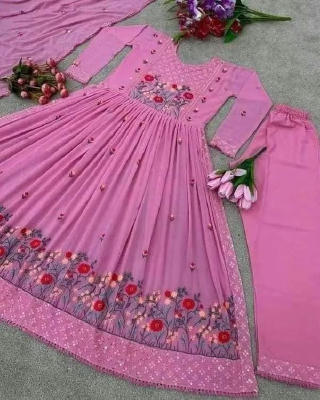 Pure jorjet with embroidery and sequence work readymade nayra cut 3 pics