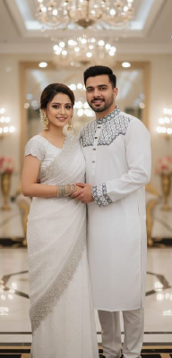 Amader nijesho production e toiri orginal china stige with sequence work panjabi size 40,42,44  Saree pure jorjet with stone work Blouse pure jorjet with stone work price 1950 same days booking