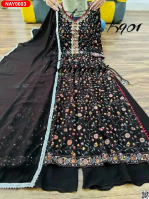 Lilen With Screen Print Nayra Cut With Embroydery Work Les