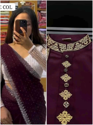 Amader nijesho production e toiri orginal china stige with embroidery work  work panjabi size 40,42,44  Saree pure jorjet with stone work Blouse pure jorjet with stone work price 1750 same days booking