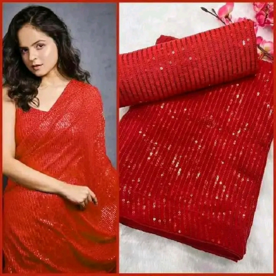 Orginal Indian Pure Georgette With Sequence Work Saree With Blouse