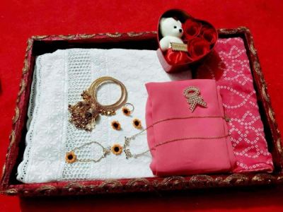 Amader nijesho production e toiri orginal chikenkari dress unstitched  Chundri orna, hijab,necklace  jumko churi,breachlet,ear ring,finger ring,love box,hijab price 1450 same days booking  Amader nijesho catalogue etai amader real pic