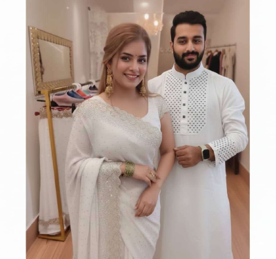 Amader nijesho production e toiri orginal china stige with sequence work panjabi size 40,42,44  Saree pure jorjet with stone work Blouse pure jorjet with stone work price 1950 same days booking