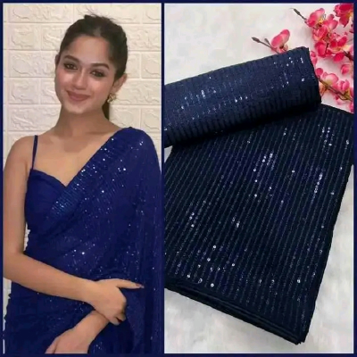 Orginal Indian Pure Georgette With Sequence Work Saree With Blouse Piece