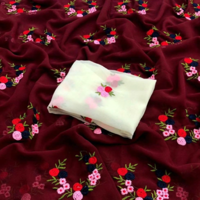 Pure jorjet with embroidery work saree and blouse 