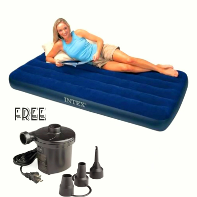 Premium INTEX Double (2 Person) Portable INTEX Air bed & Air Mattress with Free Electric Pumper