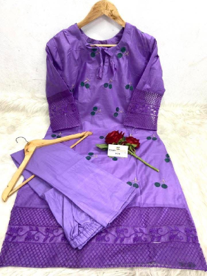 pure cotton with embroidery work readymade 2 pics size free Price 480 Same days booking