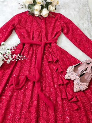 Jorjet with embroidery and sequence work readymade anarkali gown