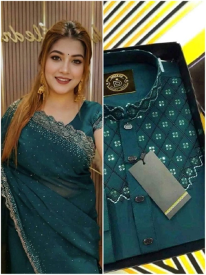 Amader nijesho production e toiri orginal china stige with sequence work panjabi size 40,42,44  Saree pure jorjet with stone work Blouse pure jorjet with stone work price 1950 same days booking